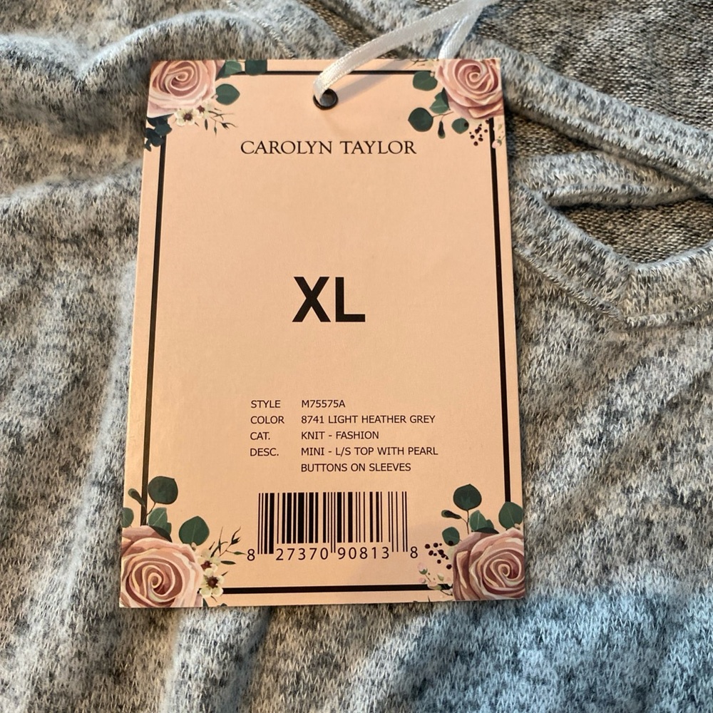 Carolyn Taylor Women's Knit Fashion Light Grey Long Sleeve Top Size XL NWT NEW - Picture 4 of 6